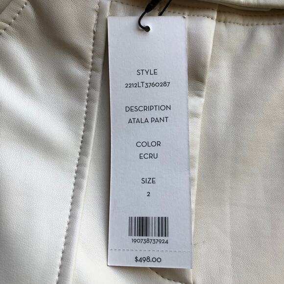 Veronica Beard Ecru Vegan Leather Atala Pants Tapered Leg Women's Size 2 NWT - Picture 14 of 16